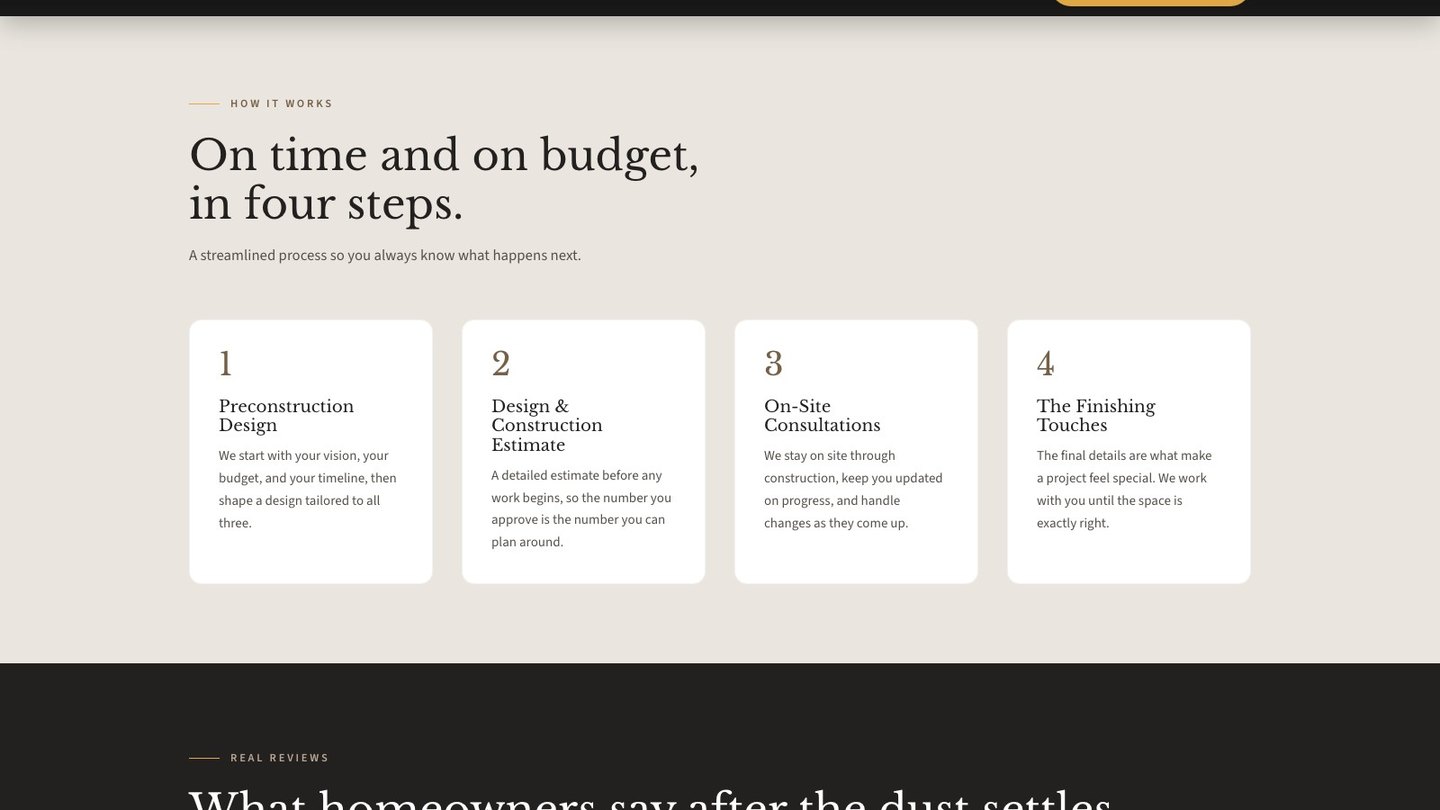 The process section of the new homepage