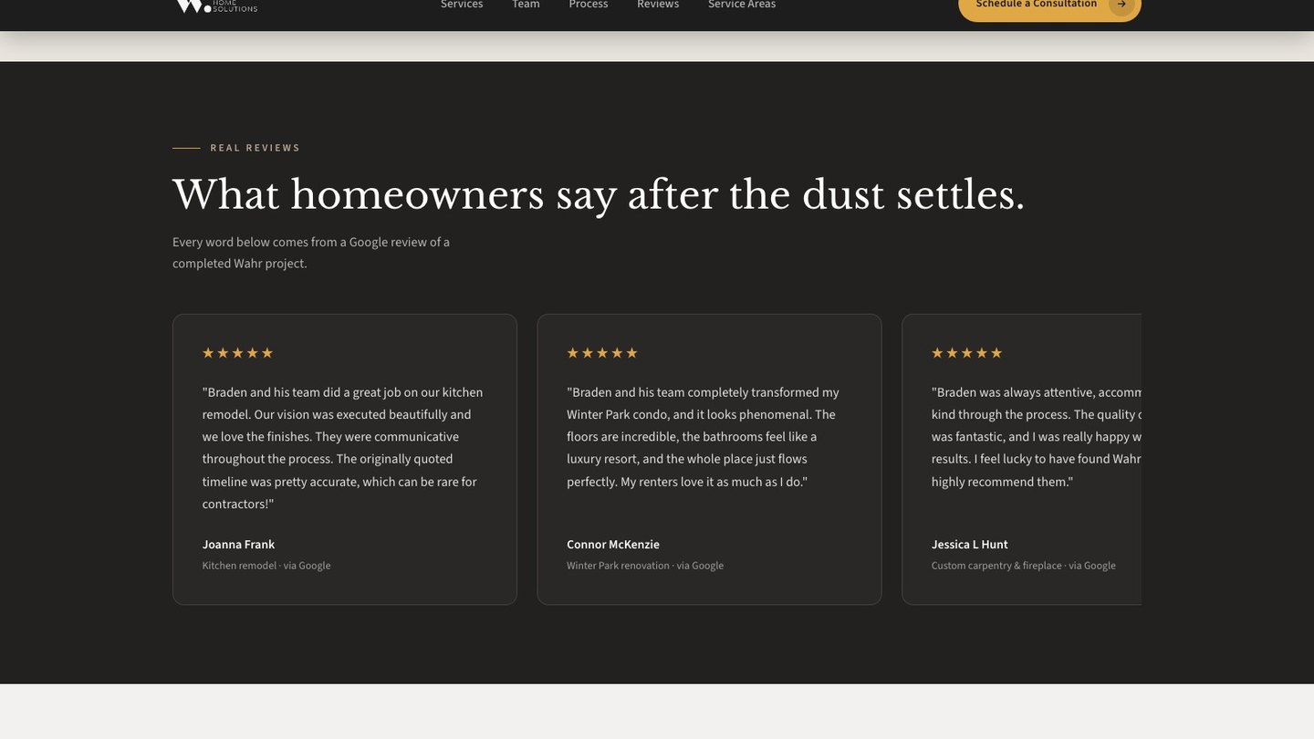 The reviews section of the new homepage