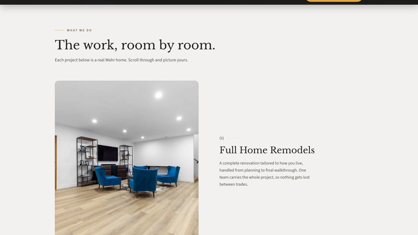 The services section of the new homepage