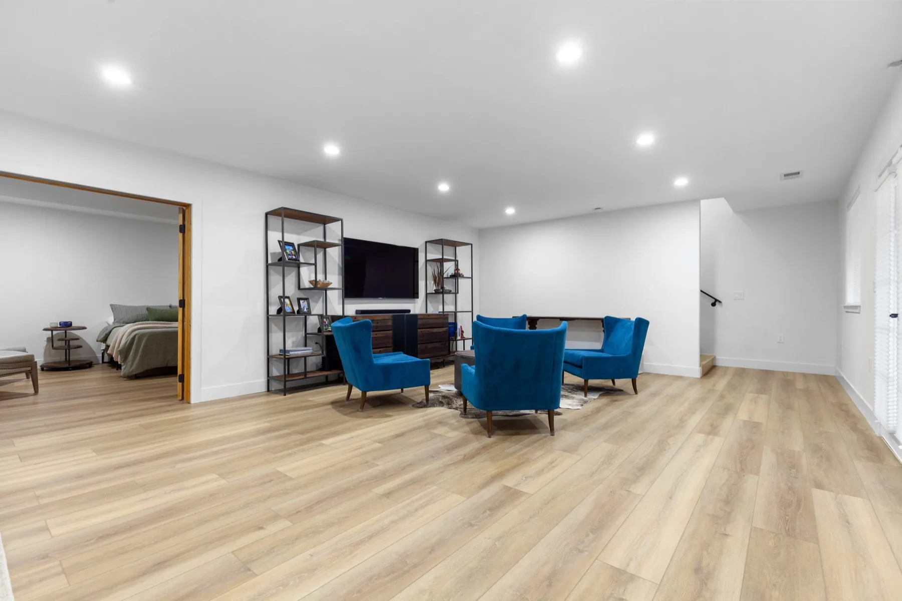 Finished basement living space from a full home remodel