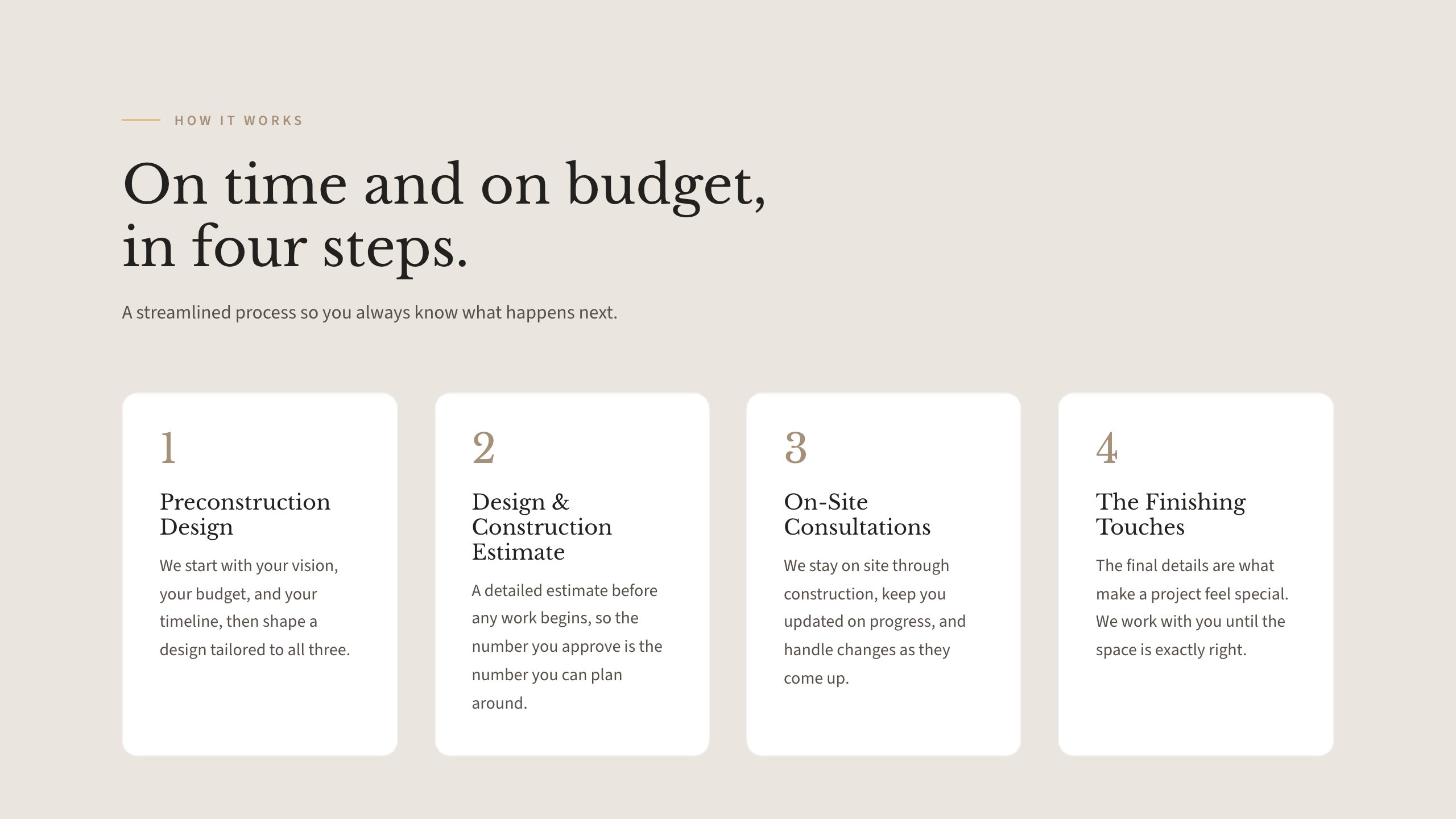 The process section of the new homepage