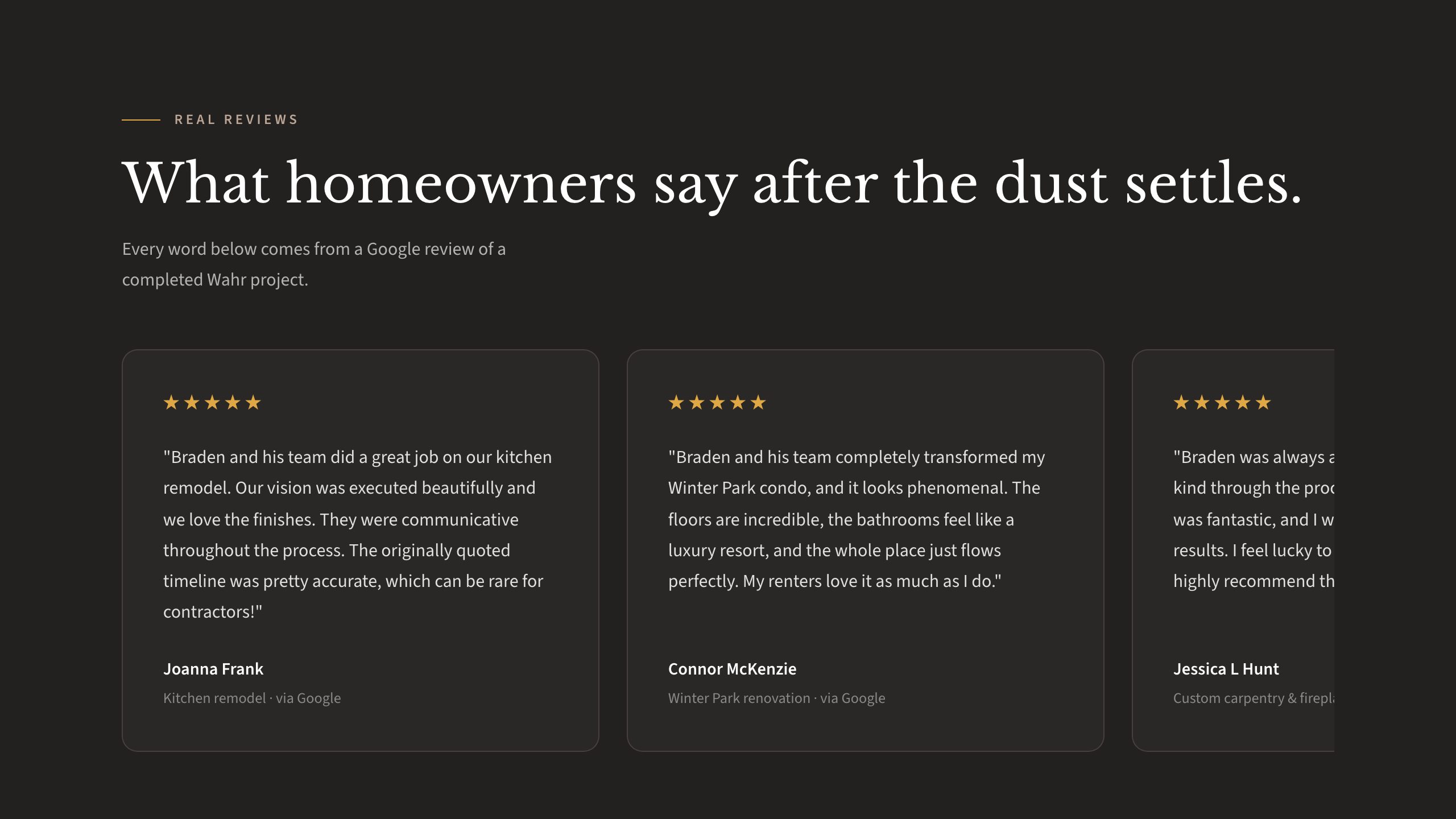 The reviews section of the new homepage