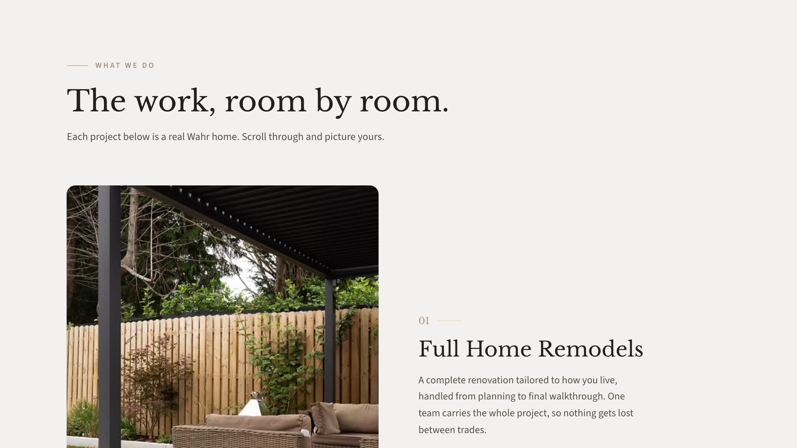 The services section of the new homepage